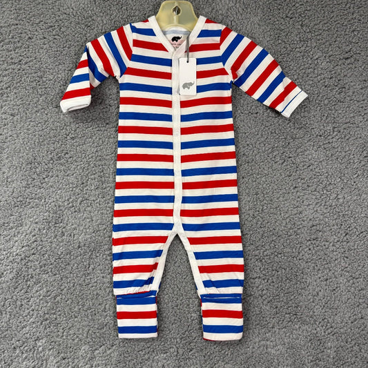 *NEW* Monica + Andy Red, White, and Blue Onesie with Cap, 2 pieces, Organic Cotton, 0-3mo