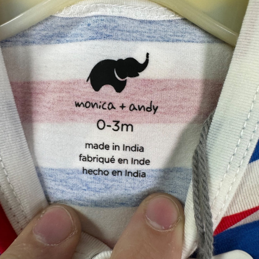 *NEW* Monica + Andy Red, White, and Blue Onesie with Cap, 2 pieces, Organic Cotton, 0-3mo