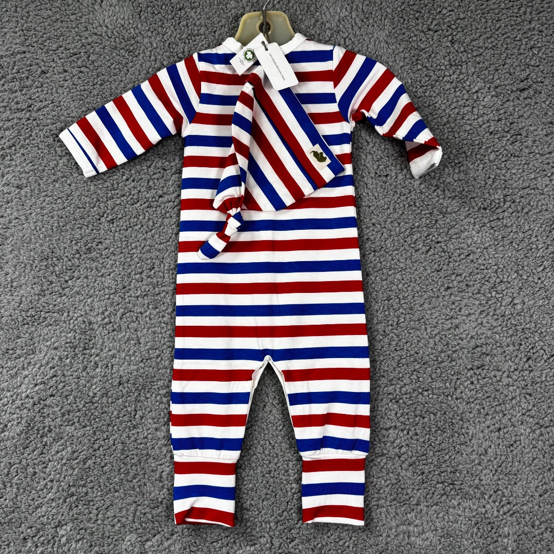 *NEW* Monica + Andy Red, White, and Blue Onesie with Cap, 2 pieces, Organic Cotton, 0-3mo