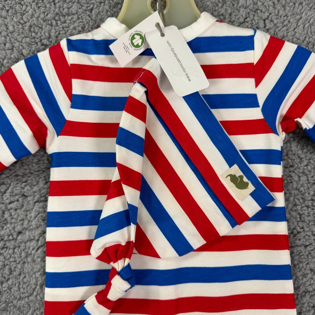 *NEW* Monica + Andy Red, White, and Blue Onesie with Cap, 2 pieces, Organic Cotton, 0-3mo