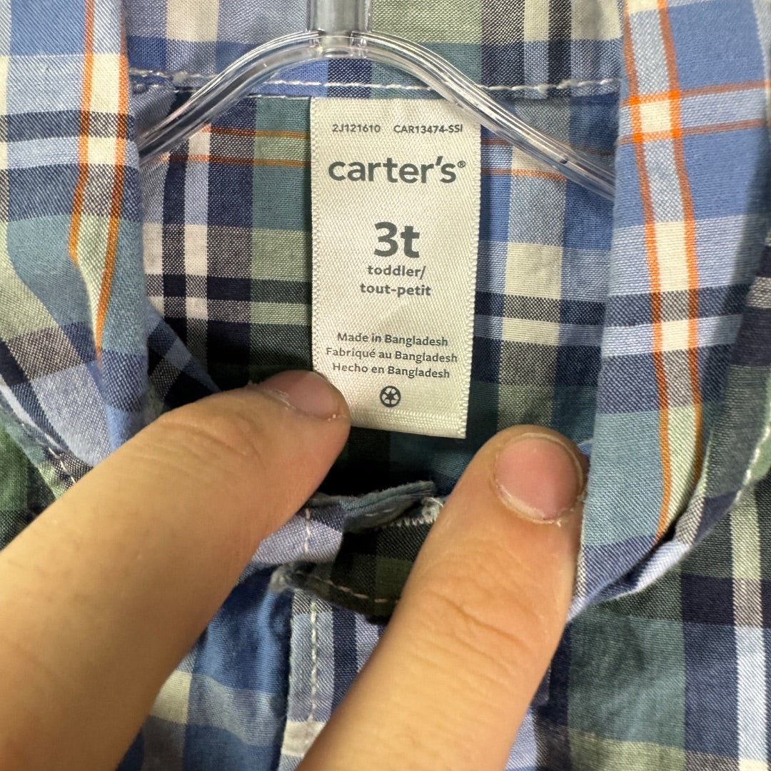 Carter's Blue and Blue Plaid Button-Up Long Sleeve Collared Shirts, Set of 2, 3