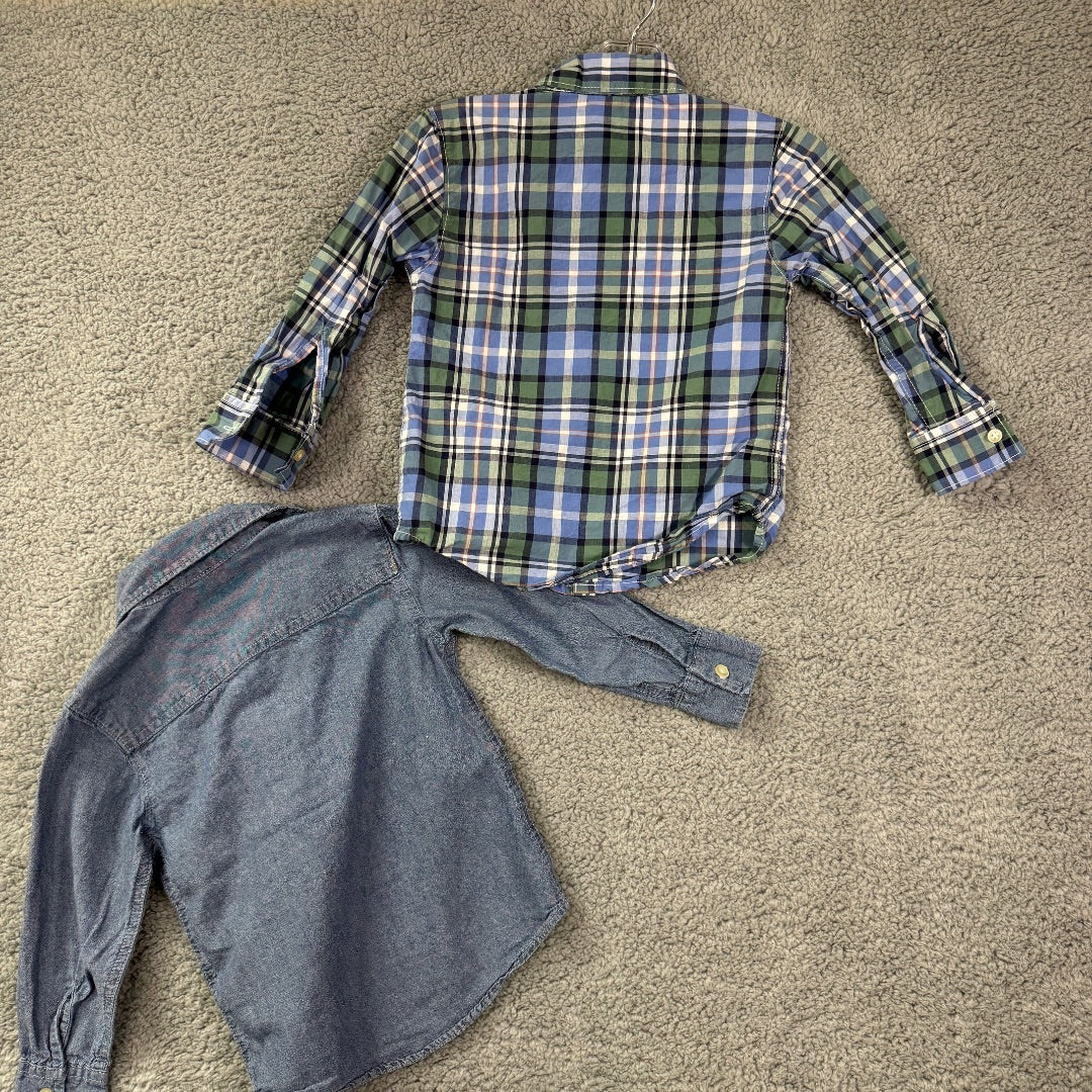 Carter's Blue and Blue Plaid Button-Up Long Sleeve Collared Shirts, Set of 2, 3