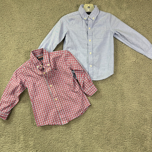 Janie and Jack and Vineyard Vines Blue and Red Plaid Button-Up Long Sleeve Collared Shirts, Set of 2, 3