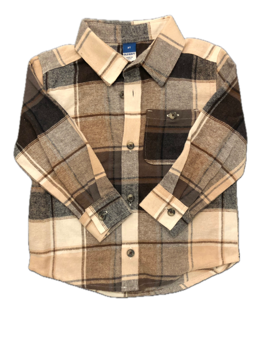 Old Navy Button Shirt Tan/Brown Plaid