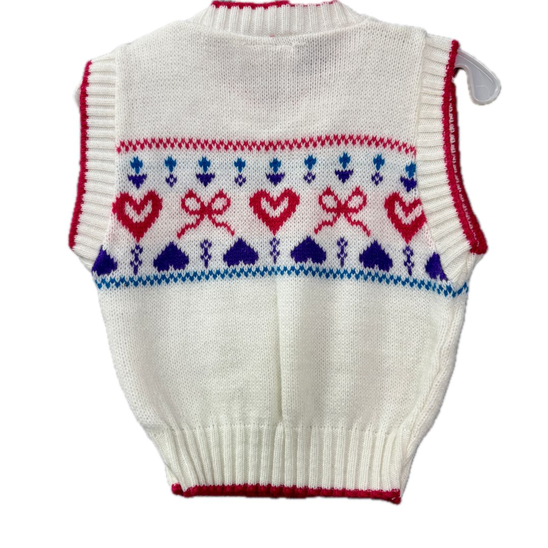 Little Funky White and Pink Sweater Vest with Hearts and Bows, 2