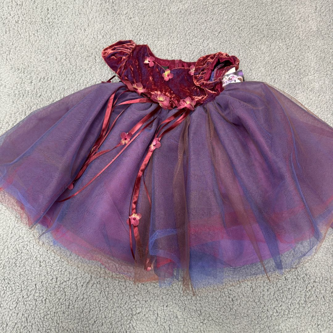 *NEW WITH TAGS Biscotti Maroon and Purple Fancy Dress with Flowers and Tulle Skirt, 18mo