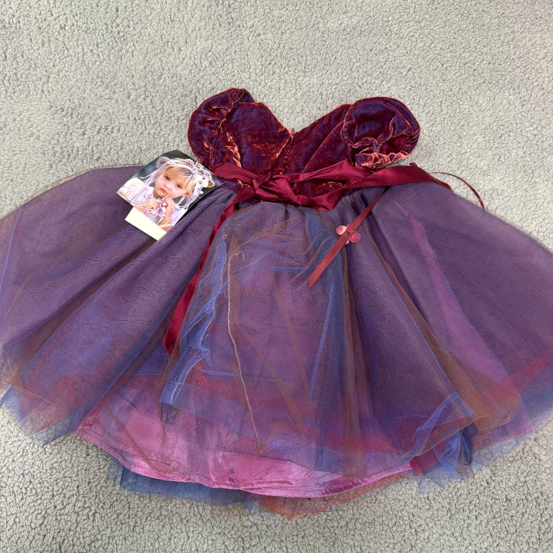 *NEW WITH TAGS Biscotti Maroon and Purple Fancy Dress with Flowers and Tulle Skirt, 18mo