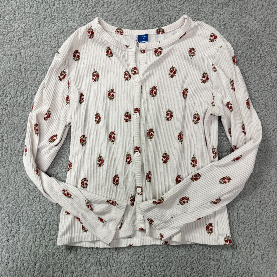 Old Navy White with Flowers Long Sleeve Shirt, 10