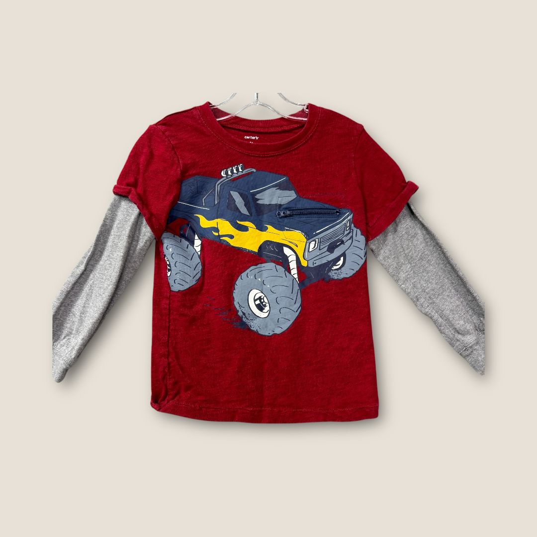 Carter's Red and Gray with Monster Truck Long Sleeve with Zipper Pocket, 4