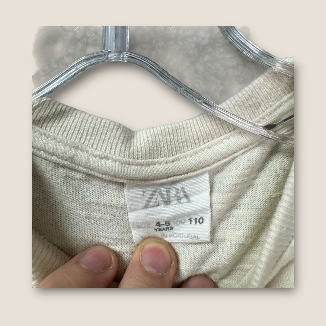 Zara Off-White with Bear Graphic Long Sleeve Shirt, 4