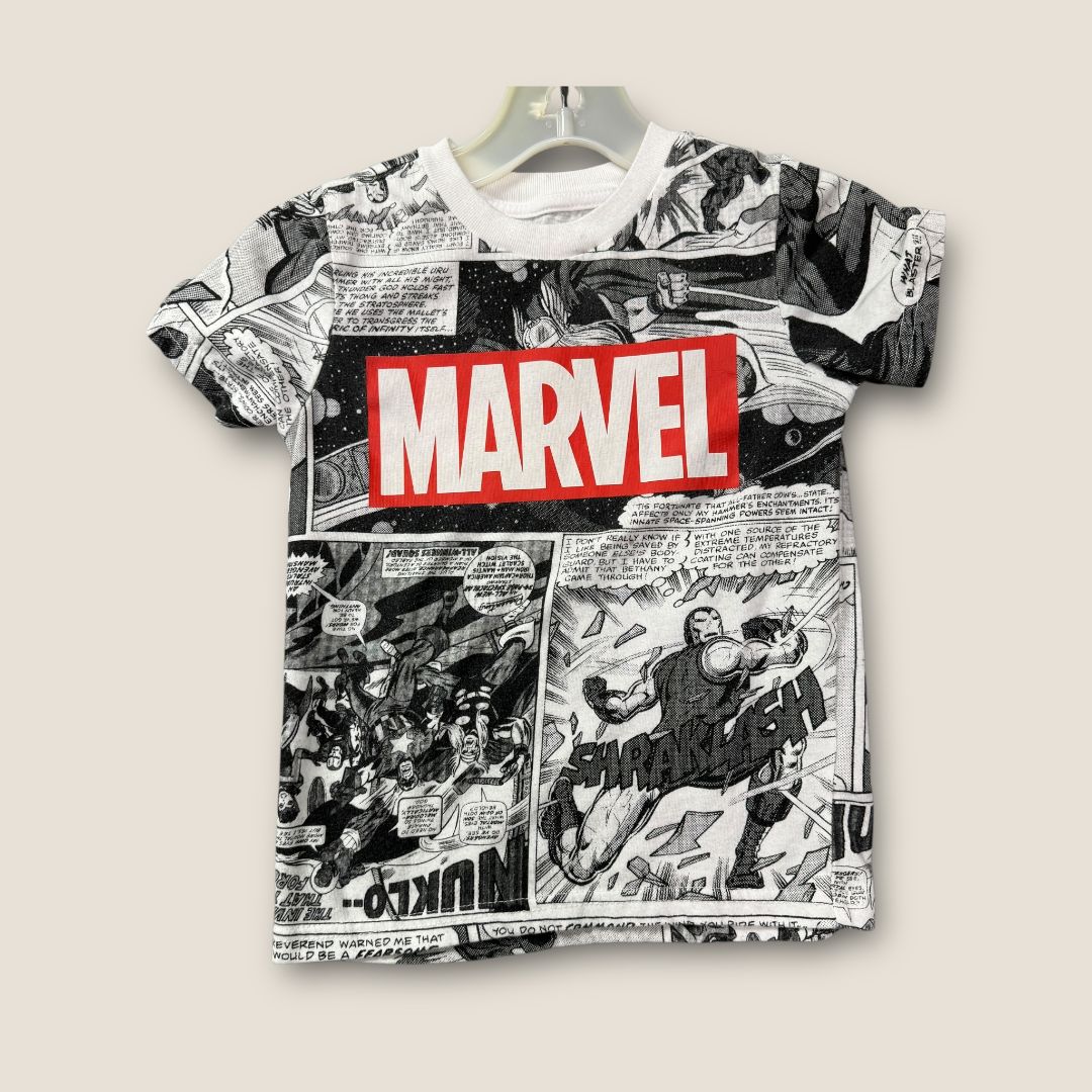 Marvel White with Comic Book Decal Marvel T-Shirt, 4