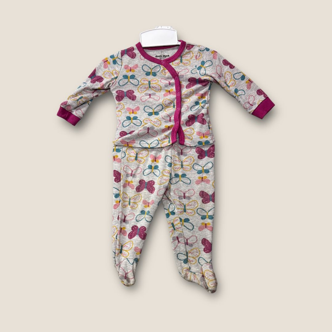 Duck Duck Gray 2pcs Pj gray with Butterflies, 6m