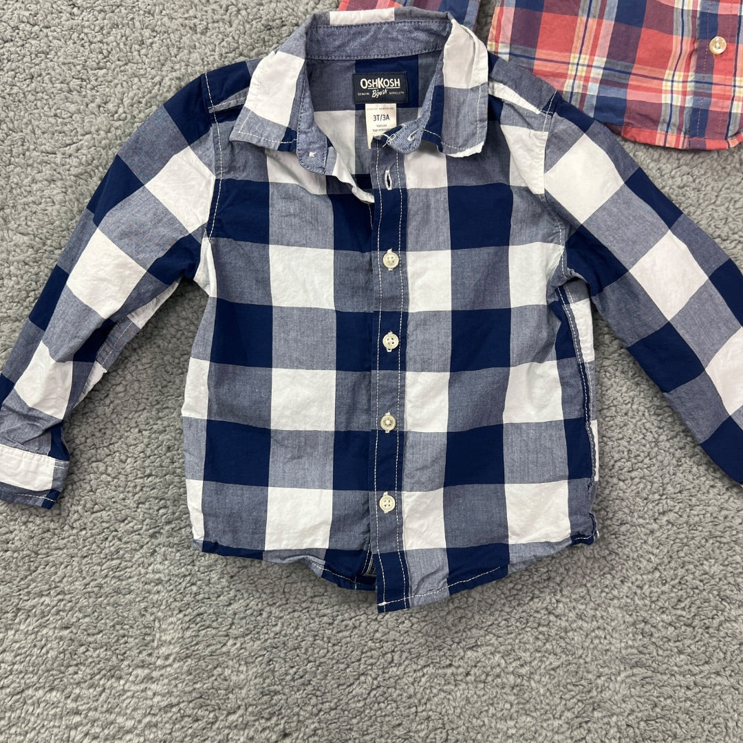 Osh Kosh B'Gosh Blue and Red Plaid Button-Up Long Sleeve Collared Shirts, Set of 2, 3