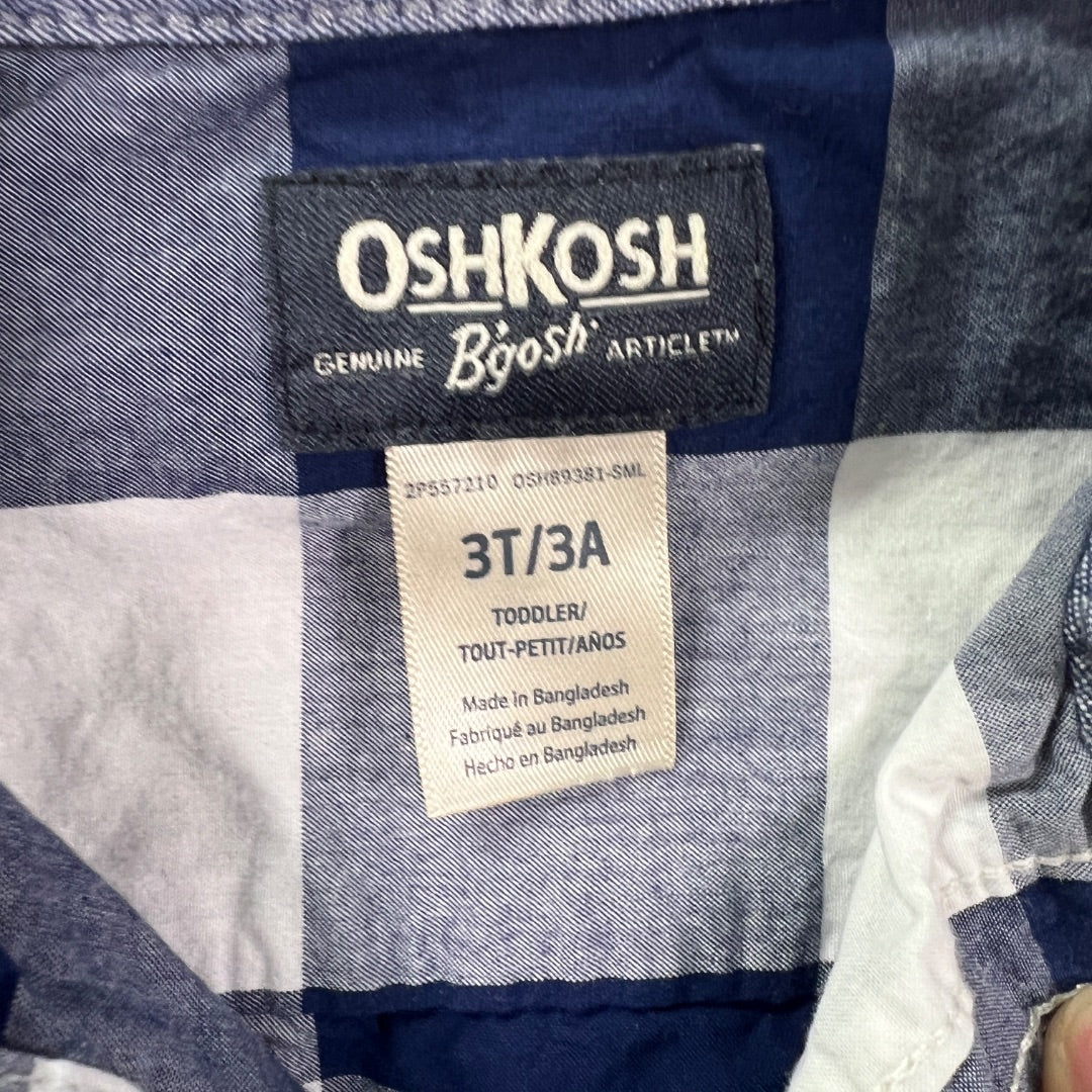 Osh Kosh B'Gosh Blue and Red Plaid Button-Up Long Sleeve Collared Shirts, Set of 2, 3