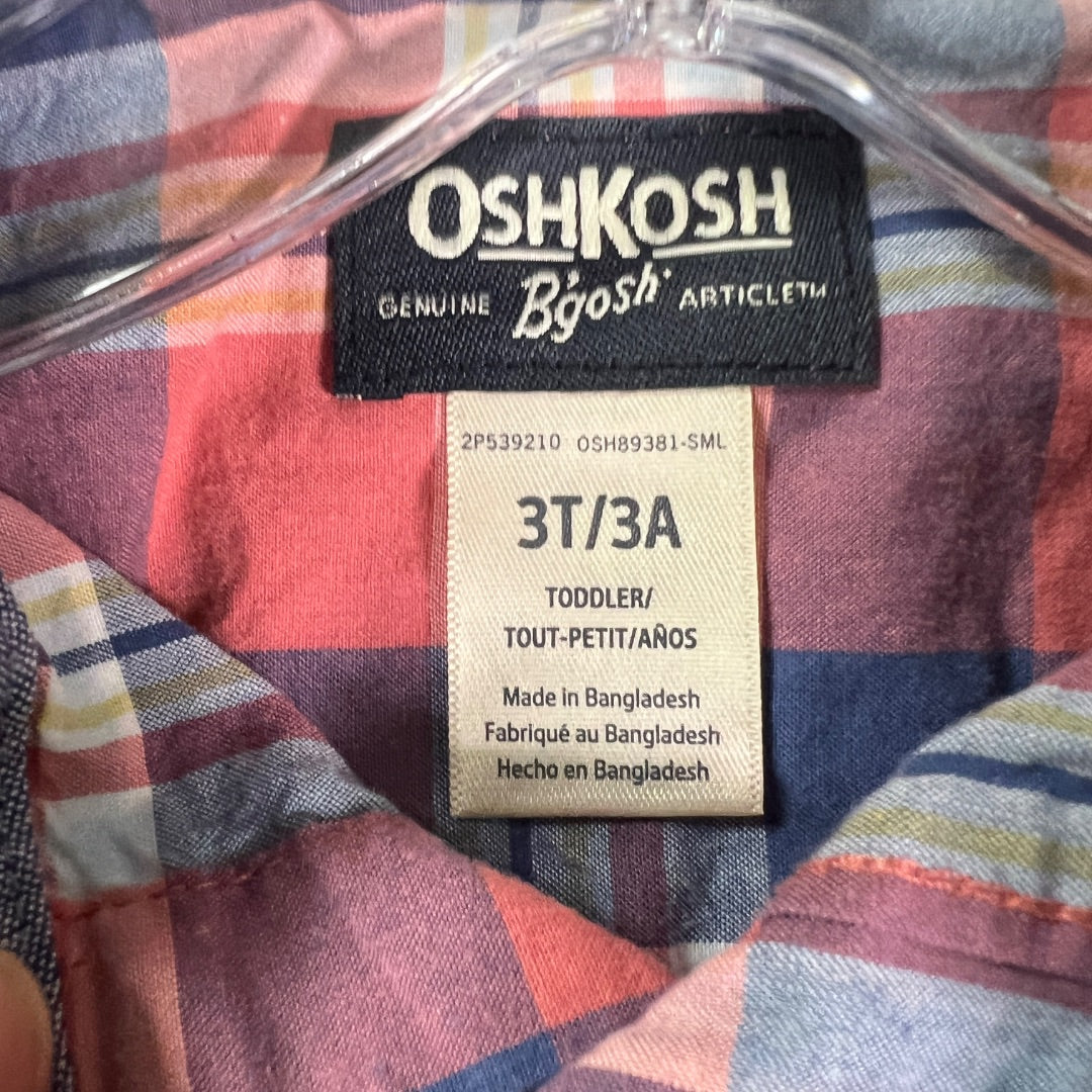 Osh Kosh B'Gosh Blue and Red Plaid Button-Up Long Sleeve Collared Shirts, Set of 2, 3