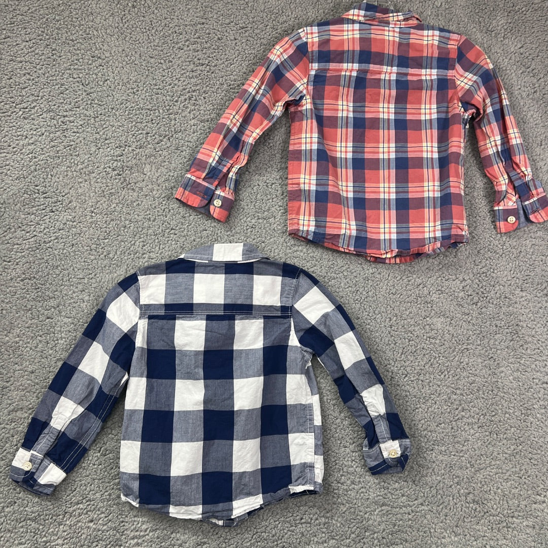 Osh Kosh B'Gosh Blue and Red Plaid Button-Up Long Sleeve Collared Shirts, Set of 2, 3