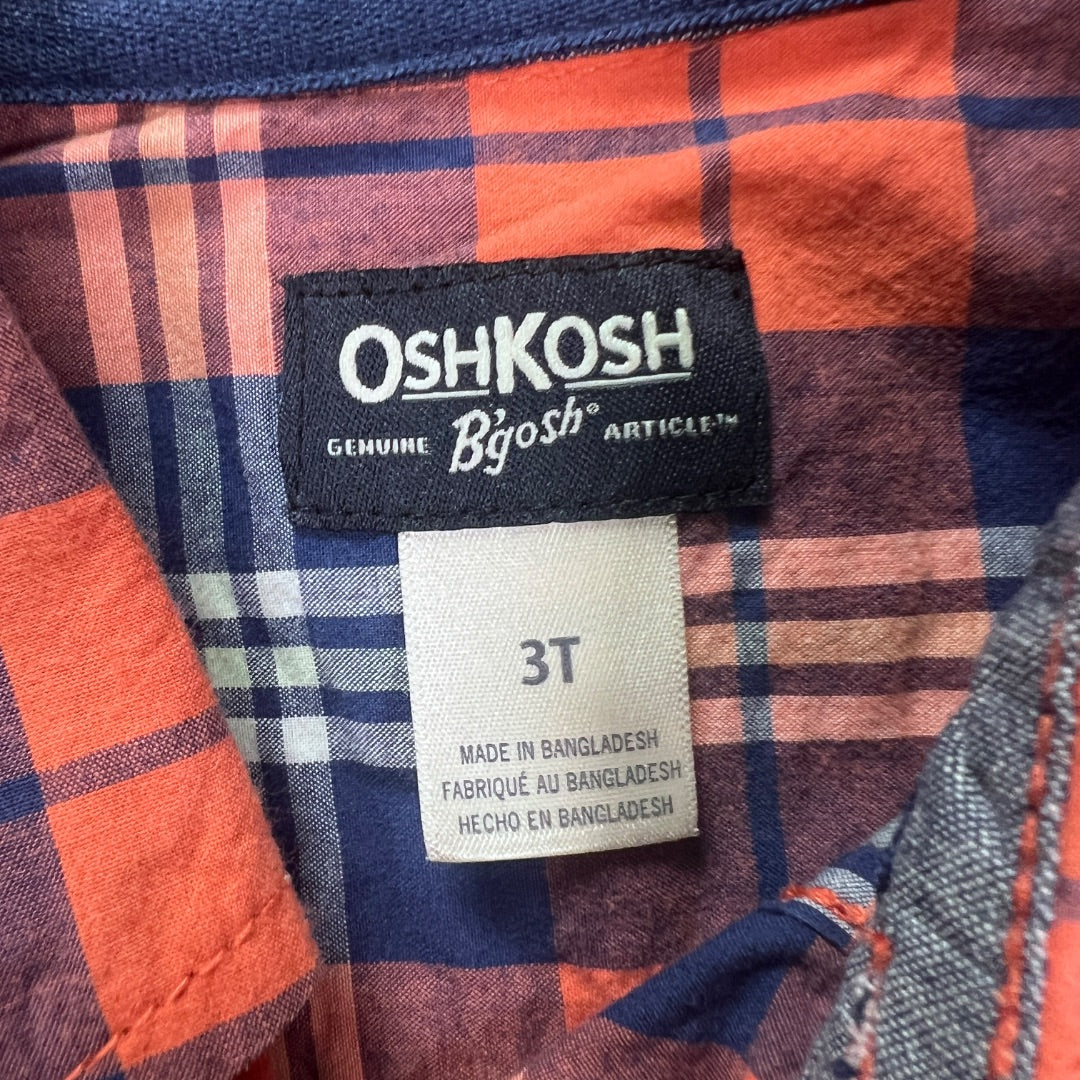 Osh Kosh B'Gosh Blue and Red Plaid Button-Up Long Sleeve Collared Shirts, Set of 2, 3