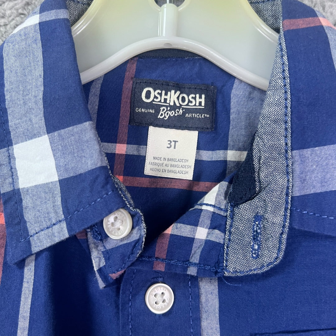 Osh Kosh B'Gosh Blue and Red Plaid Button-Up Long Sleeve Collared Shirts, Set of 2, 3