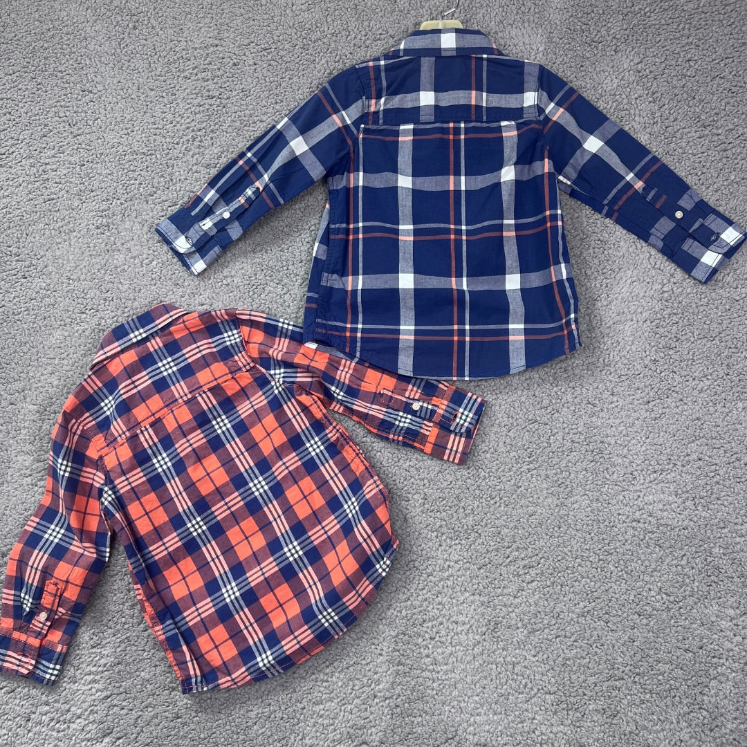 Osh Kosh B'Gosh Blue and Red Plaid Button-Up Long Sleeve Collared Shirts, Set of 2, 3