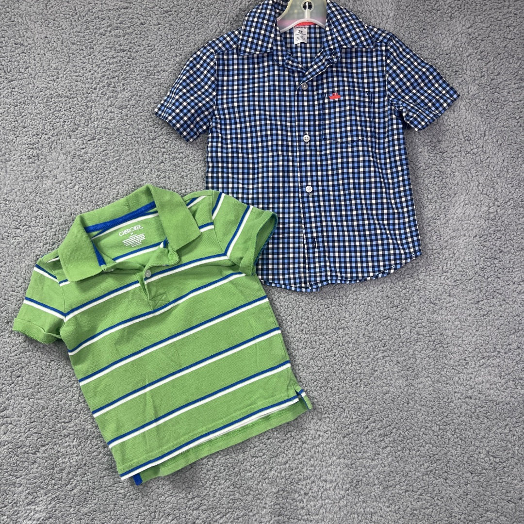 Carter's and Cherokee Blue and Green Polo Shirt and Short Sleeve Button-Up Collared Shirt, 3