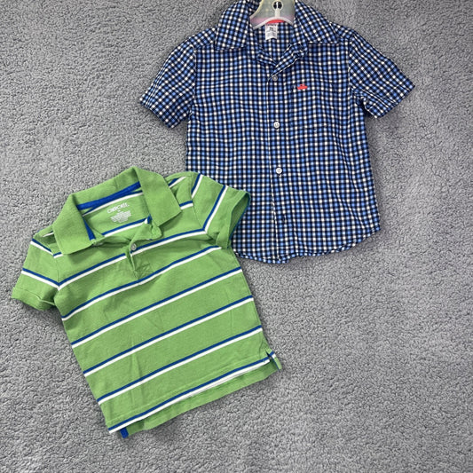 Carter's and Cherokee Blue and Green Polo Shirt and Short Sleeve Button-Up Collared Shirt, 3