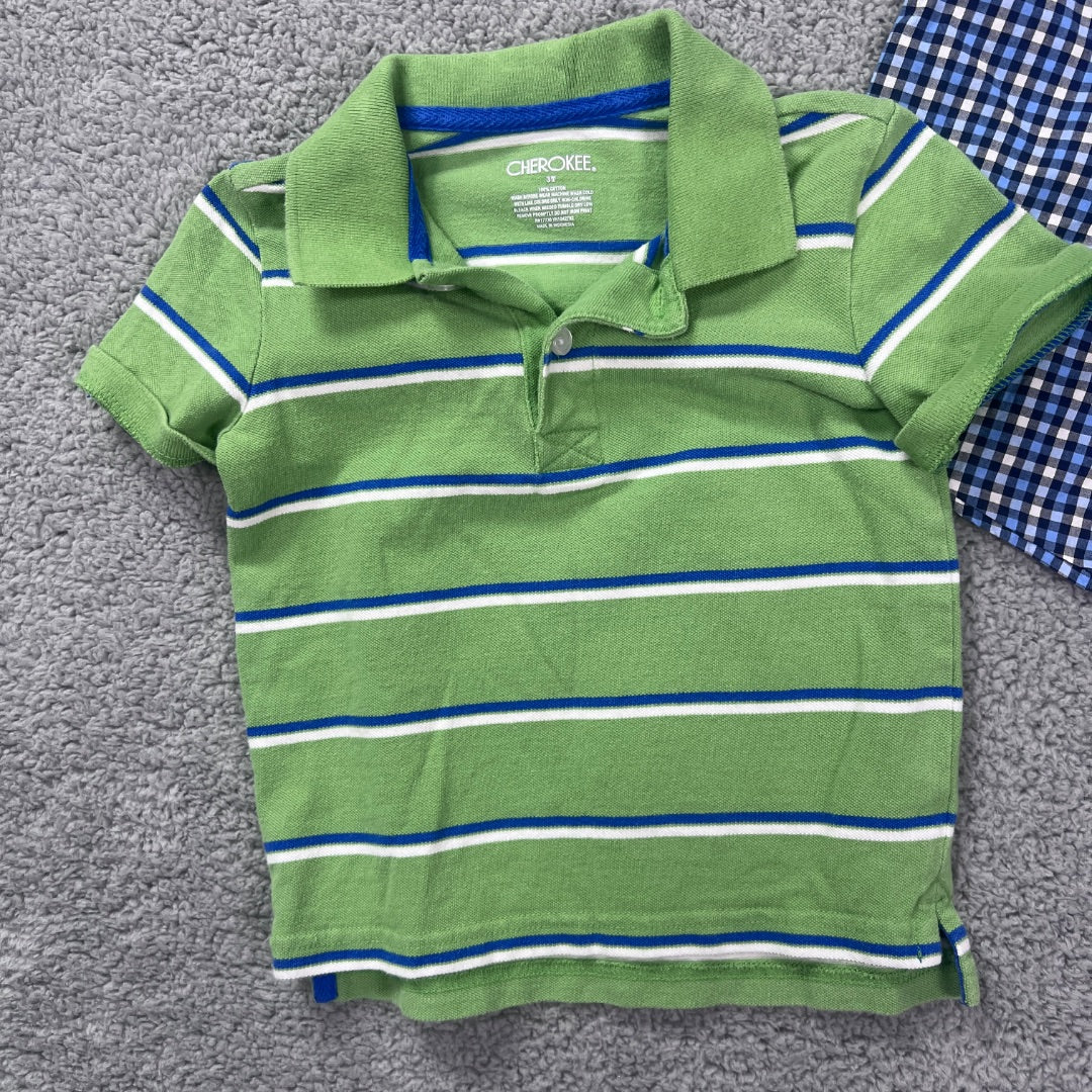 Carter's and Cherokee Blue and Green Polo Shirt and Short Sleeve Button-Up Collared Shirt, 3