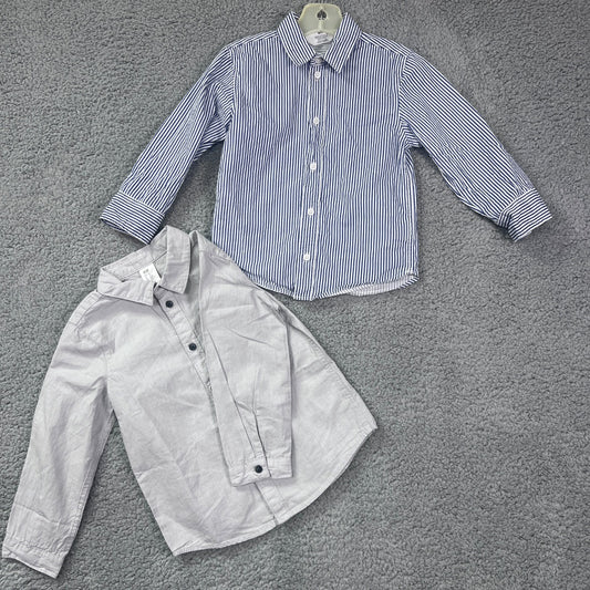 H&M White and Blue Pinstripe Button-Up Long Sleeve Collared Shirts, Set of 2, 3