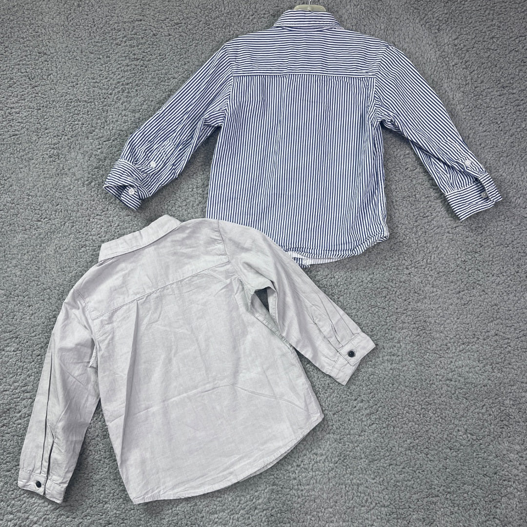 H&M White and Blue Pinstripe Button-Up Long Sleeve Collared Shirts, Set of 2, 3