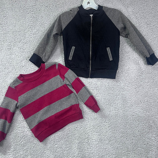 Sovereign Code and Wonder Nation Red and Grey Striped / Grey and Black Crew Neck and Zippered Sweat Shirts, 3