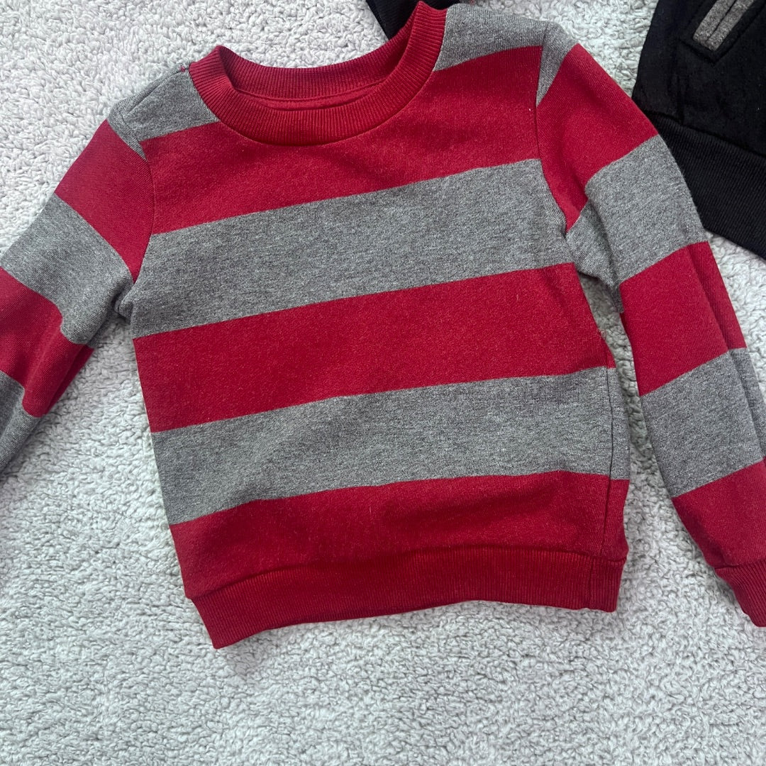 Sovereign Code and Wonder Nation Red and Grey Striped / Grey and Black Crew Neck and Zippered Sweat Shirts, 3