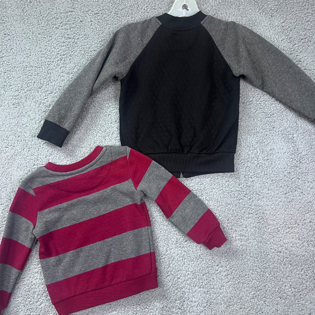 Sovereign Code and Wonder Nation Red and Grey Striped / Grey and Black Crew Neck and Zippered Sweat Shirts, 3