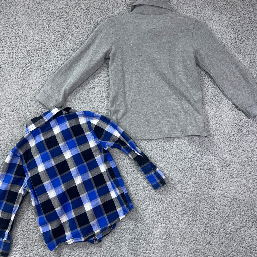 Garanimals Grey / Blue Plaid Long-Sleeved Button-Up Collared Shirt, and Collared Quarter-Button Long Sleeve Shirt, 3