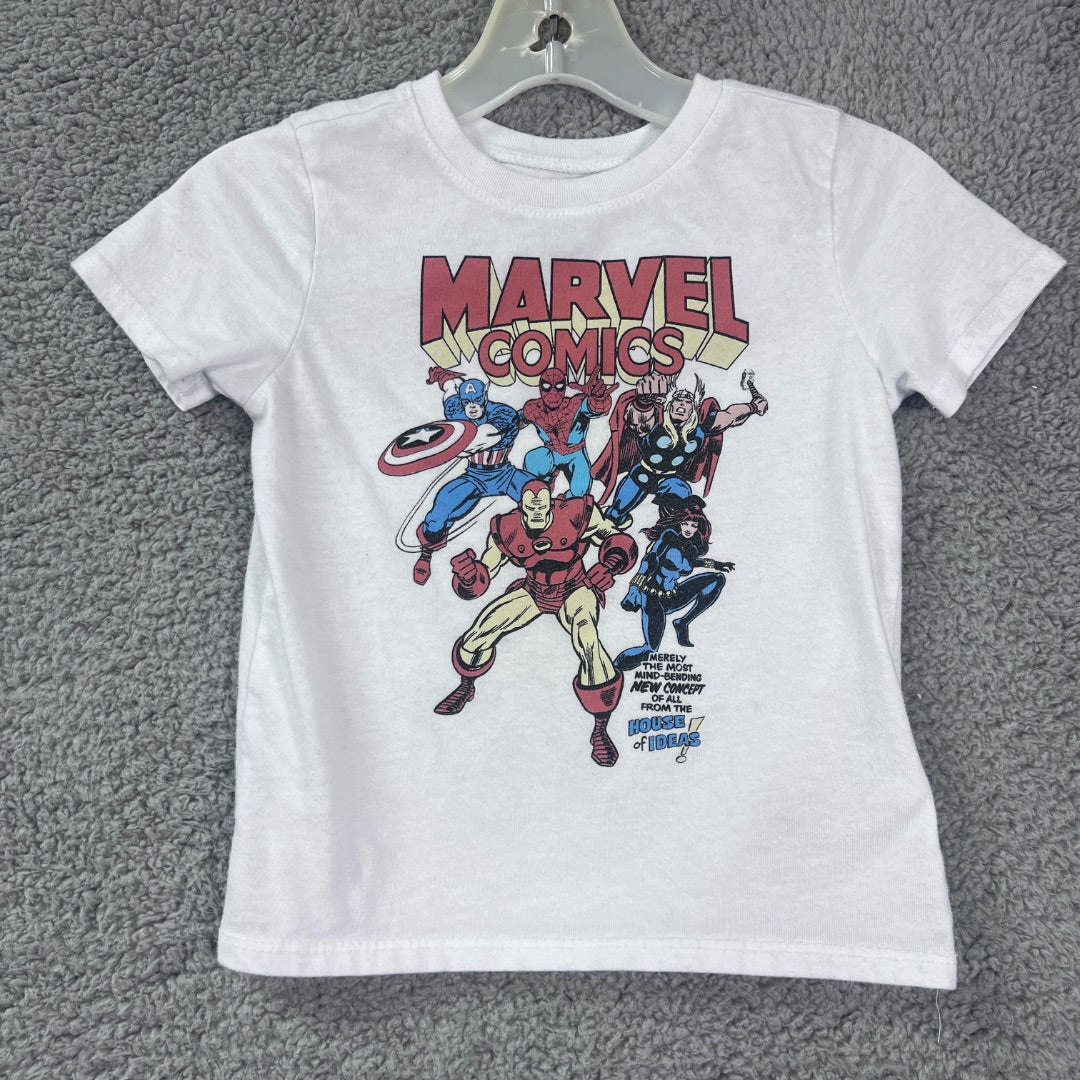 *FLAWED* Marvel White with Marvel Print Short Sleeve T-Shirt, 3