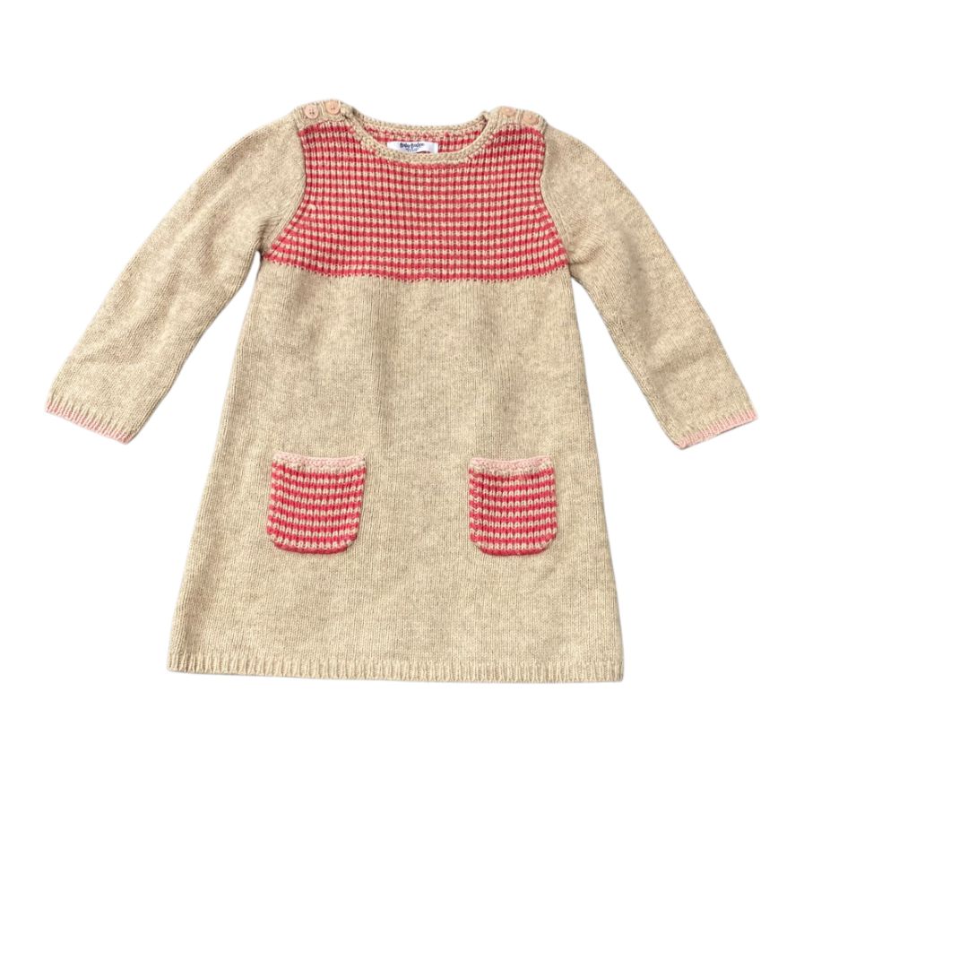 Mini Borden Tan Knit Sweater Dress, 18m