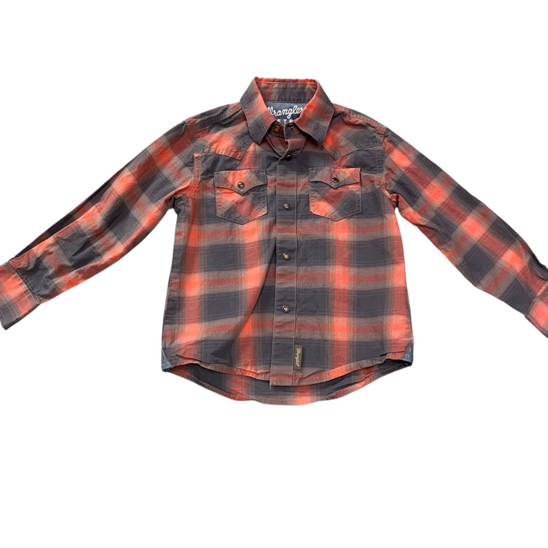 Wranglers Red Dark Red Plaid Button Down, 4