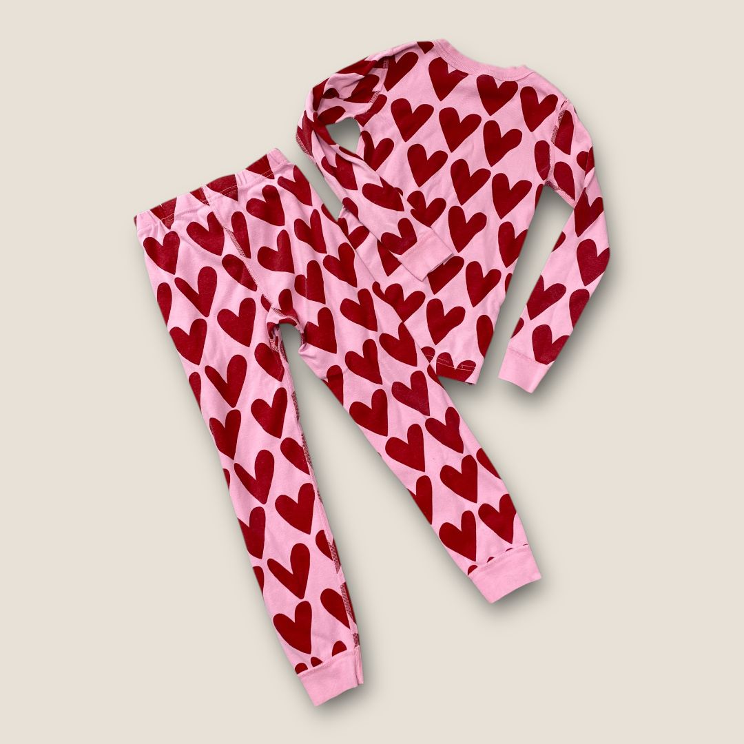 Hanna Anderson pink and RED Pink with red Hearts 2 pcs pj, 6