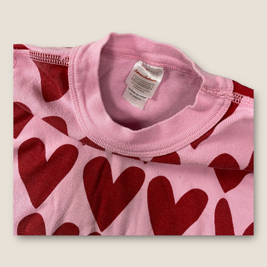 Hanna Anderson pink and RED Pink with red Hearts 2 pcs pj, 6