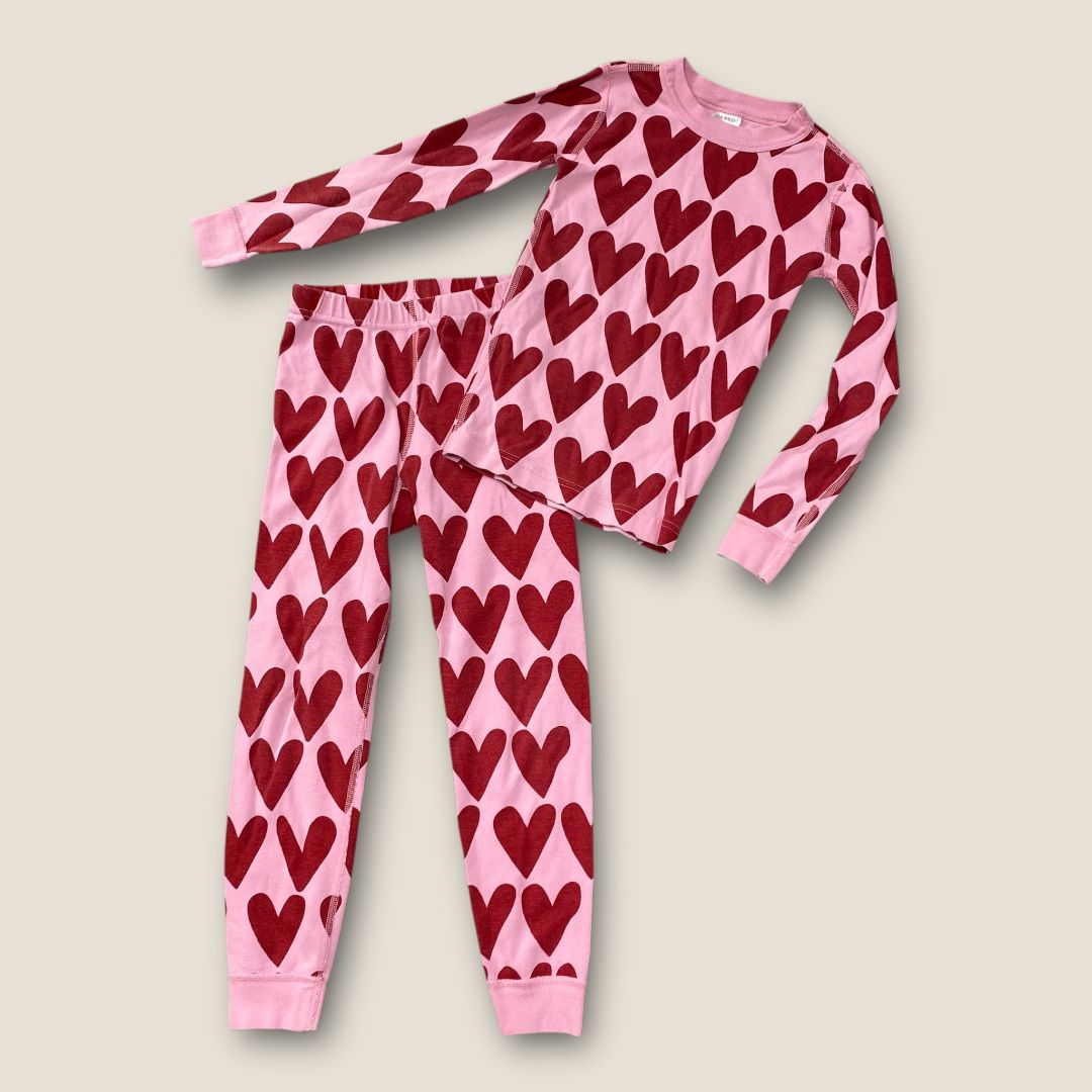 Hanna Anderson pink and RED Pink with red Hearts 2 pcs pj, 6