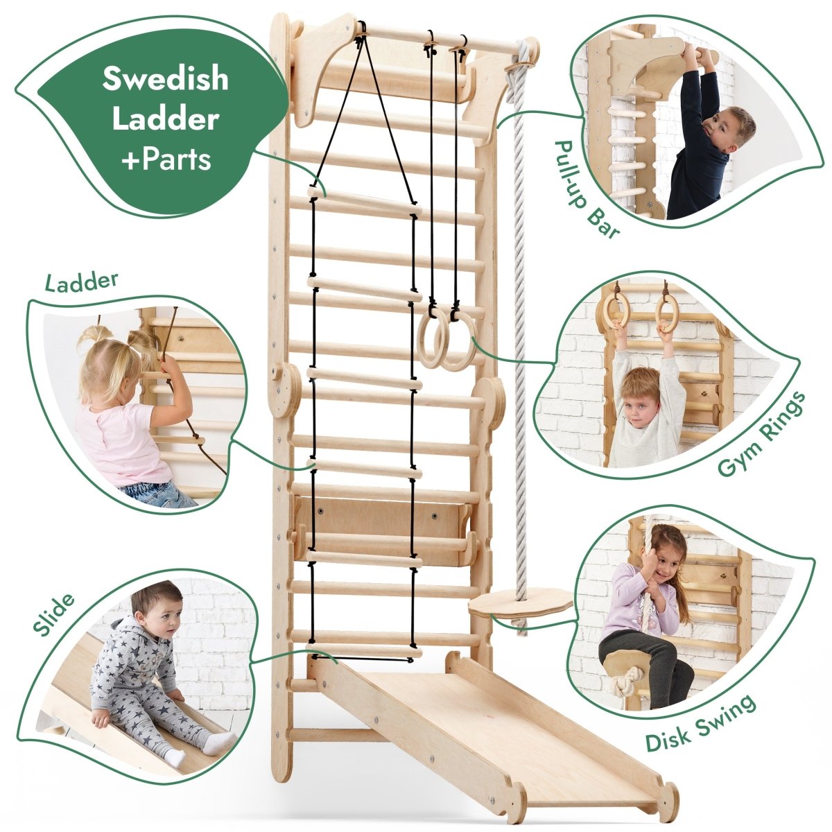 6in1 Wooden Swedish Wall / Climbing Ladder for Children