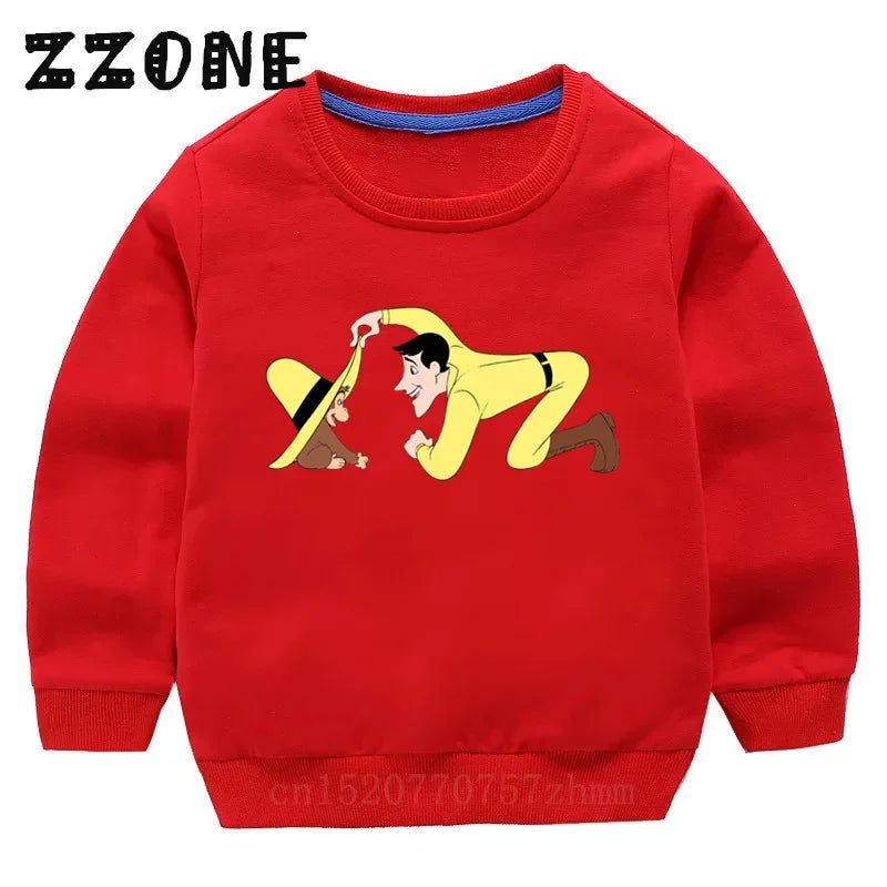 Kids Curious George Monkey Cute Cartoon Sweatshirts Children's Hoodies Baby