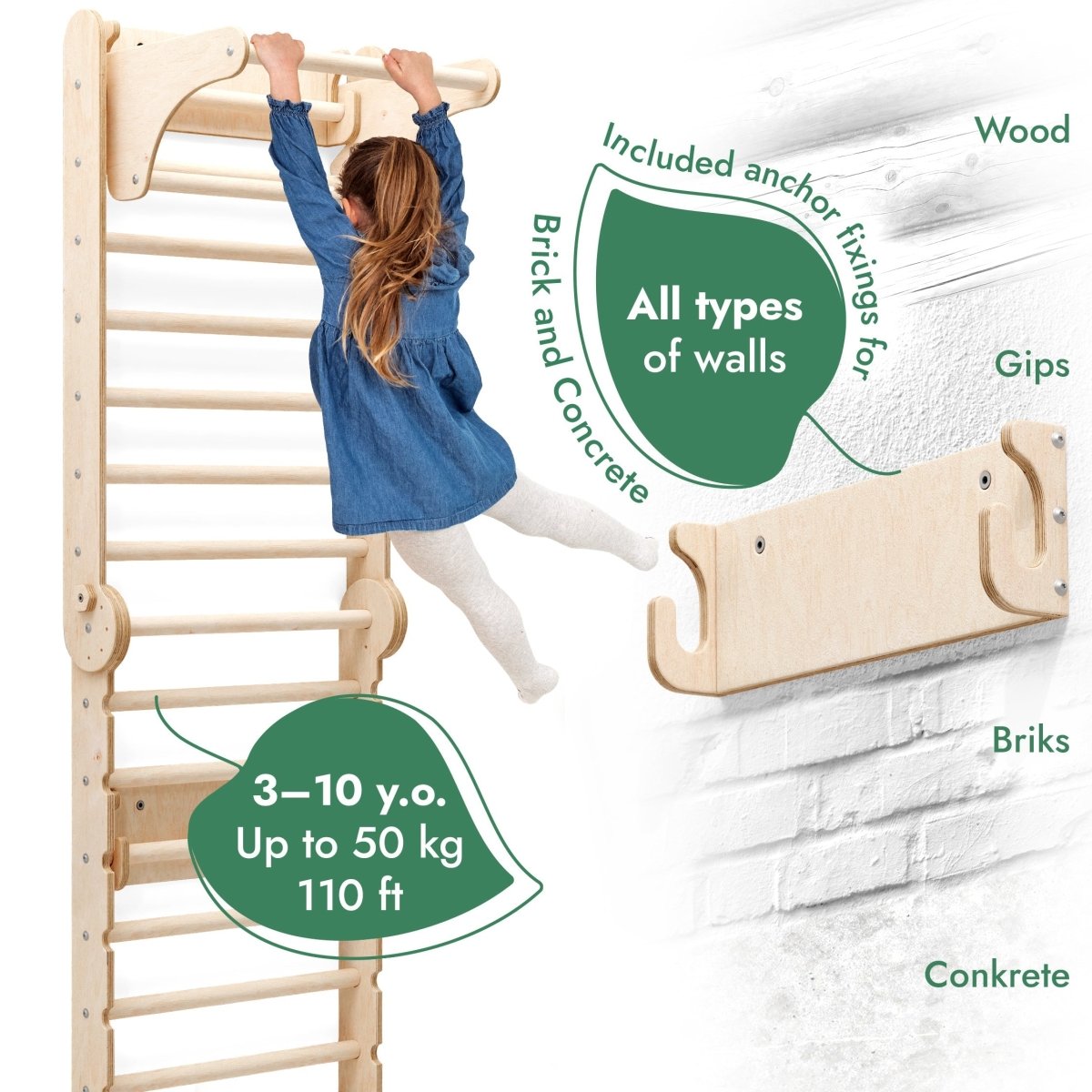 6in1 Wooden Swedish Wall / Climbing Ladder for Children