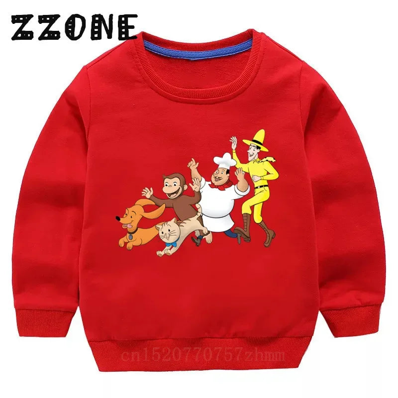 Kids Curious George Monkey Cute Cartoon Sweatshirts Children's Hoodies Baby