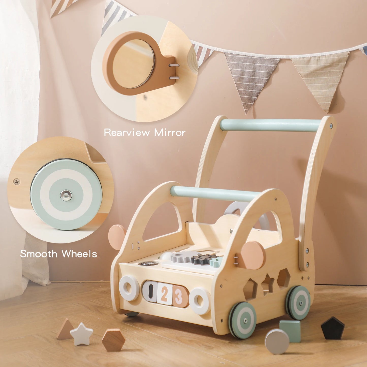 Baby Wooden Push-Pull Learning Walker  Baby Motor Skills Stimulating Toys  Shape Assembly Cart  Standing Learning Toddler Toys