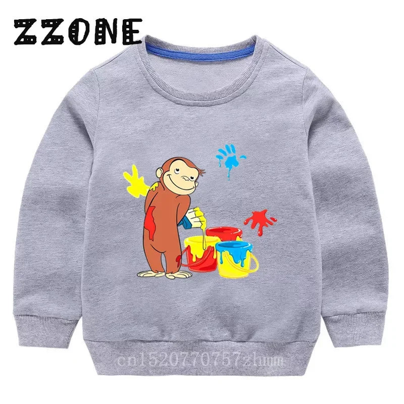 Kids Curious George Monkey Cute Cartoon Sweatshirts Children's Hoodies Baby