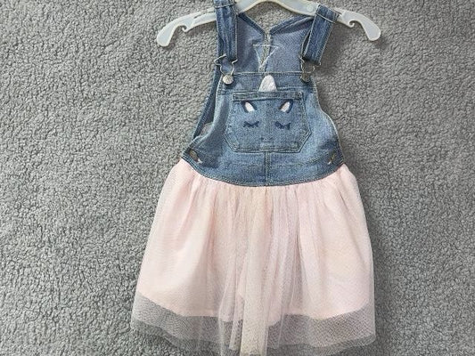 Osh Kosh B'osh Jean and Pink Overalls Dress with Tulle Skirt, 3