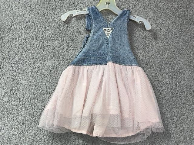 Osh Kosh B'osh Jean and Pink Overalls Dress with Tulle Skirt, 3