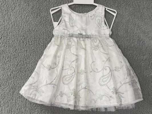 Sweet Heart Rose White and Silver Fancy Short Sleeve Dress, 2